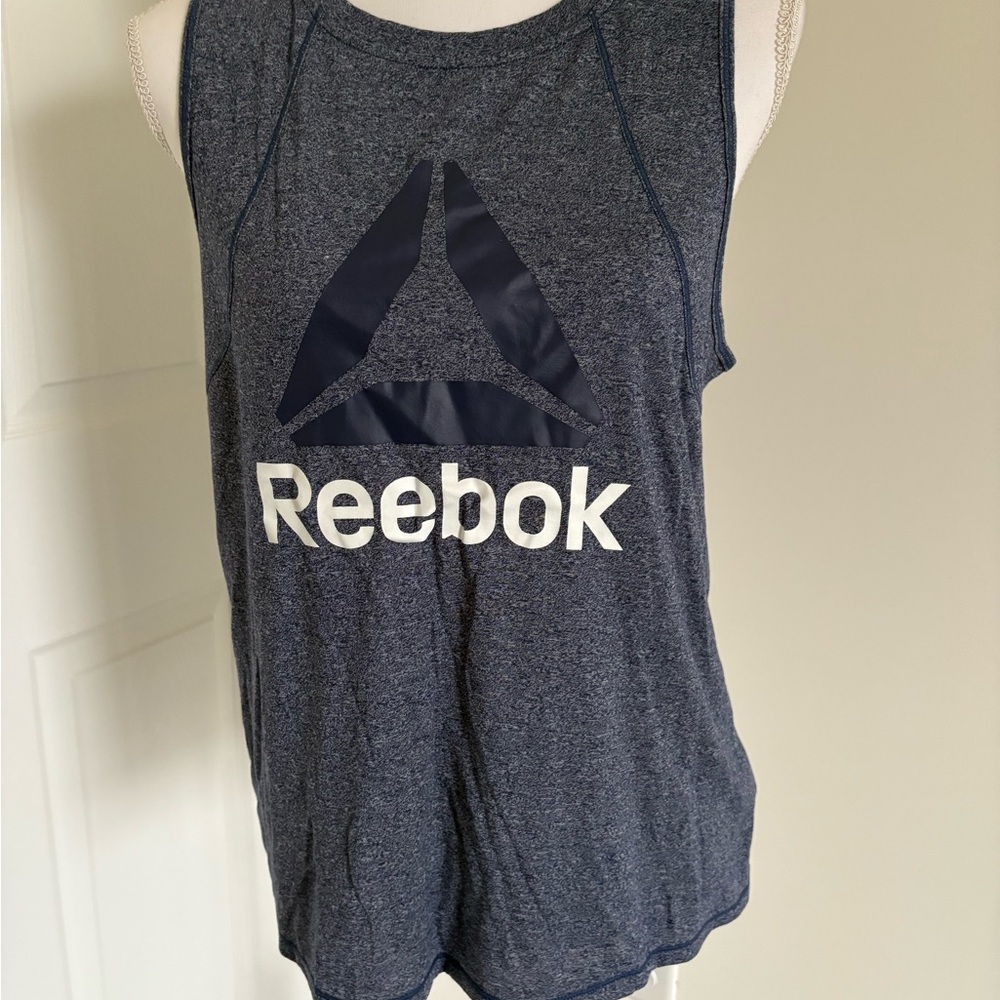 Reebok Blue Heather Performance Tank with White Logo